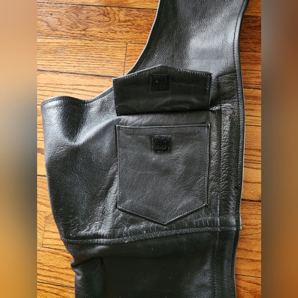 Chaps Genuine Leather Motorcycle Pro Rider Black Size Large - Picture 5 of 15